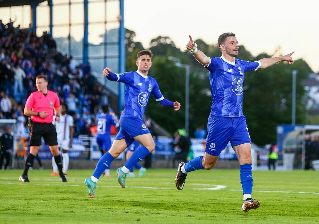 Waterford's Padraig Amond celebrates scoring a goal against Drogheda. Photograph: Ken Sutton/Inpho