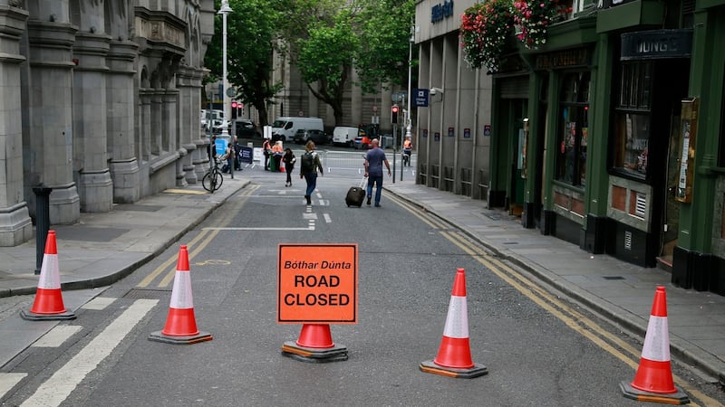 College Green in Dublin city centre has been closed to traffic today and converted into a plaza. Photograph: Nick Bradshaw/The Irish Times