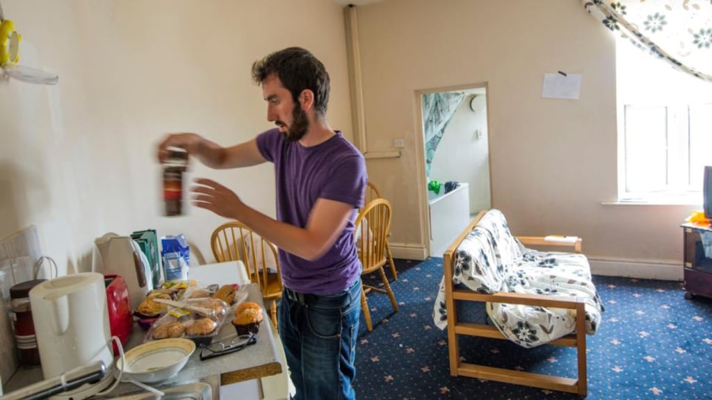 Seamus Farrell of the Irish Housing Network in the Bolt Hostel on Bolton Street, Dublin: “When you see so many buildings like this boarded up, and thousands of people who need a roof over their heads, direct action like this is common sense”. Photograph: Dara Mac Donaill.