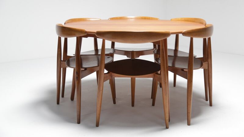 The Heart DIning Set, a rare piece by Danish designer Hans Wegner in teak and oak 4,950 from Vintage Hub.com.