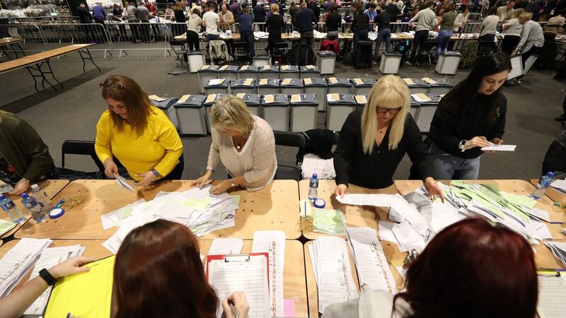 Ballots are counted in the European Parliamentary elections and the referendum on divorce at the RDS in Dublin. Photograph: PA
