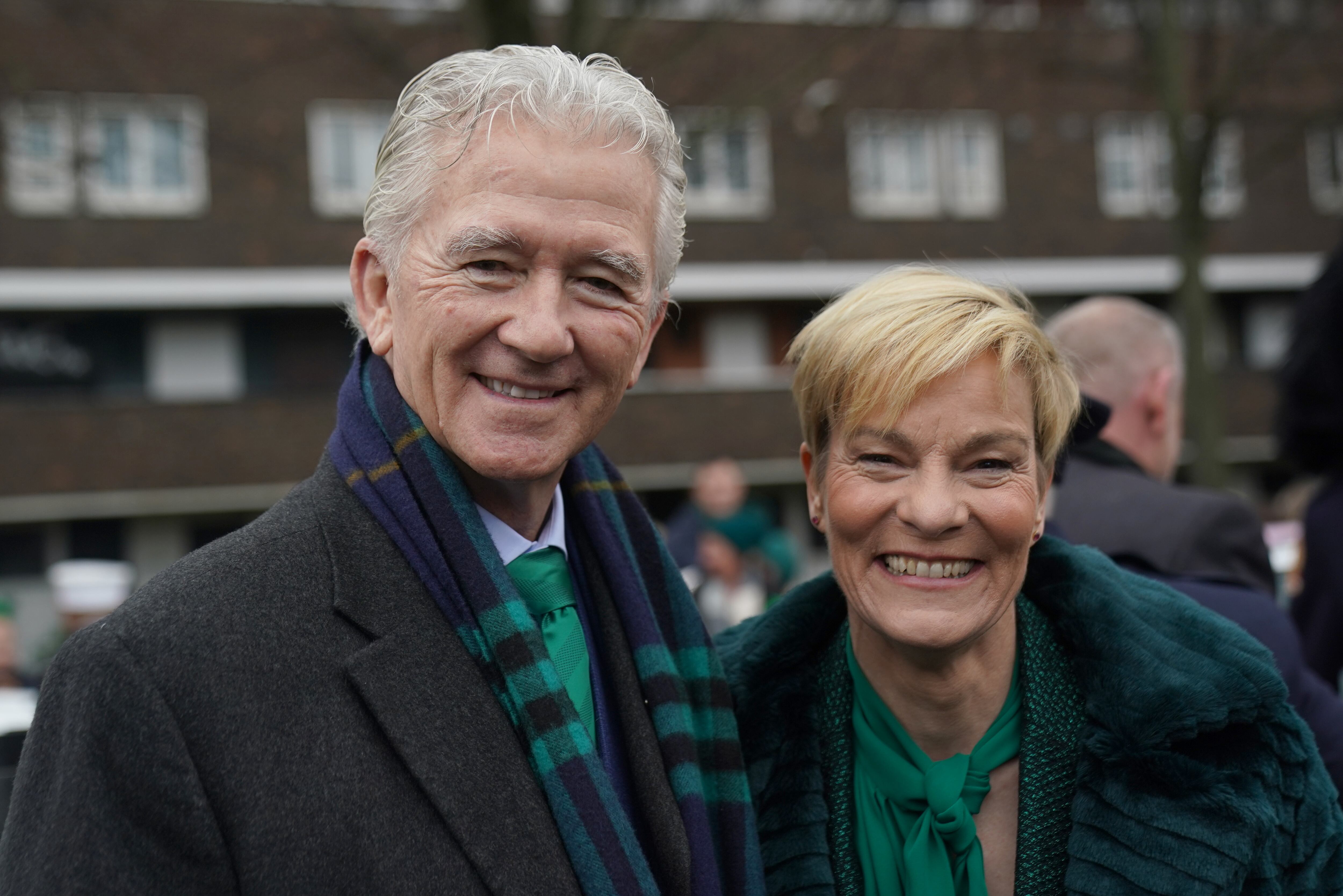 Actor Patrick Duffy and Republic of Ireland manager Vera Pauw at the St Patrick's Day Parade in Dublin. Photograph: Brian Lawless/PA