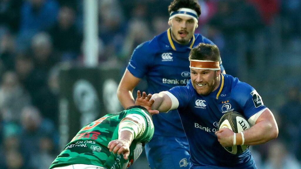 Leinster’s Sean O’Brien in action against Treviso Benetton’s Simone Ferrari. Photograph: James Crombie/Inpho