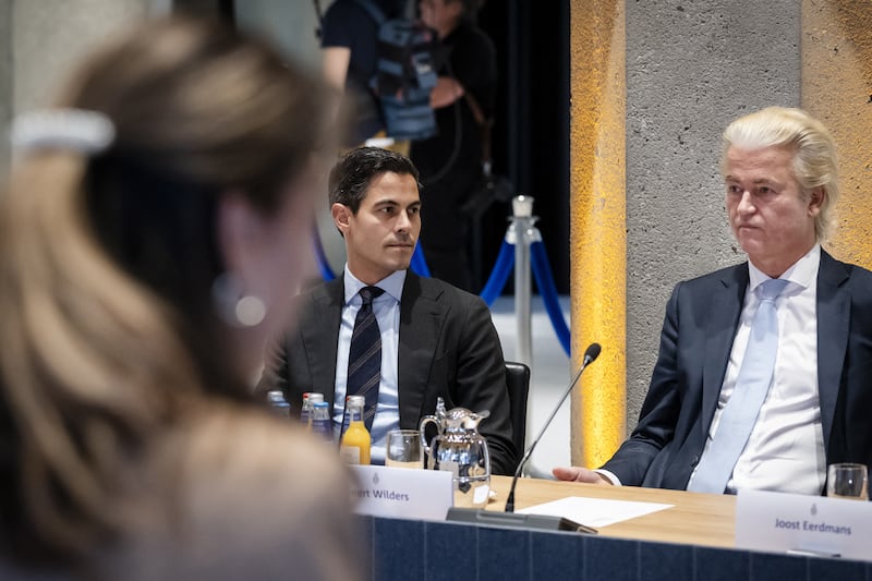 Rob Jetten (left) looks across at Freedom Party leader Geert Wilders before a meeting at The Hague on November 4th. Photograph: Remko de Waal/ANP/AFP via Getty Images