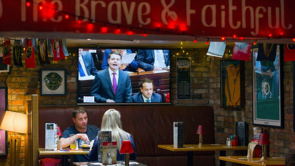 Minister for Finance Paschal Donohoe’s Budget 2018 speech to the Dáil viewed from the Thomond Bar, Marlboro Street, Cork. Photograph: Daragh Mc Sweeney/Provision