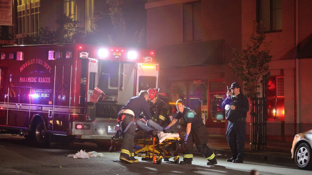 Emergency services respond following the balcony collapse in Berkeley last month, in which six students died. Photograph: Demotix / Splash News