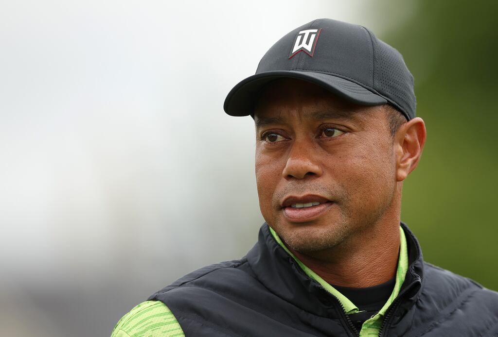 Tiger Woods of the United States at the practice range ahead of his afternoon round on Day One of the JP McManus Pro-Am at Adare Manor, Limerick. Photograph: Oisin Keniry/Getty
