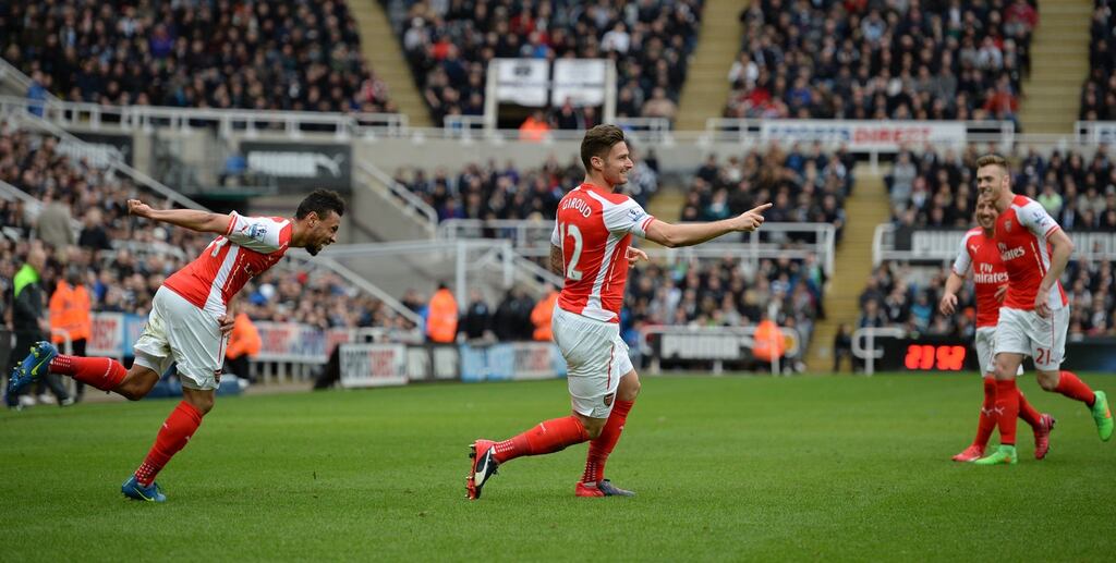 Arsenal’s French striker Olivier Giroud celebrates scoring his team’s first goal in the Premier League match against Newcastle at St James Park. Oli Scarff/AFP