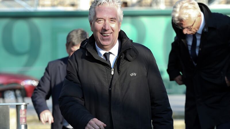 FAI executive vice-president John Delaney leaves Leinster House after appearing before an Oireachtas committee on Wednesday. Photograph: Laura Hutton/The Irish Times
