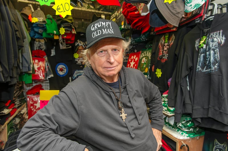 Paul Mulvany at his Rave Cave T-shirt stall in Cork’s English Market.
Photograph: Michael Mac Sweeney/Provision
