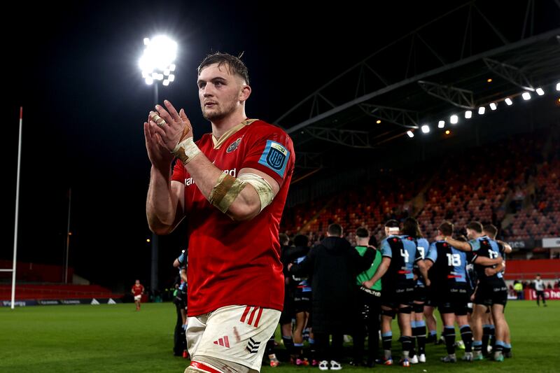Munster's Gavin Coombes following the victory over Cardiff last weekend. 'We want to build our own legacy; be the lads on the wall. Last year was a good building block, but the crown jewel is Europe.' Photograph: Ben Brady/Inpho