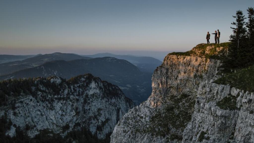 A view of Val-de-Travers, the valley where absinthe was born and has been produced for centuries, in Gorgier, Switzerland. The absinthe trail, a list of attractions related to the drink, dots the Val-de-Travers. Photograph: Niels Ackermann/The New York Times