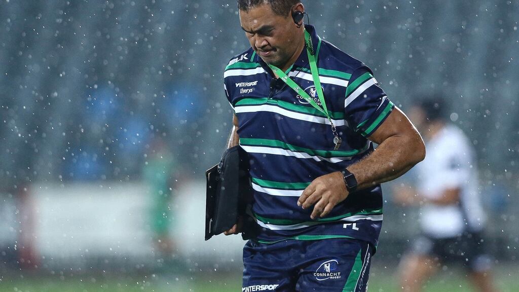 Connacht head coach Pat Lam leaves the pitch at half-time before their Guinness Pro12 clash with Zebre was abandoned. Photo: Matteo Ciambelli/Inpho