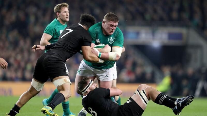 Tadhg Furlong carries against the All Blacks. Photograph: Dan Sheridan/Inpho