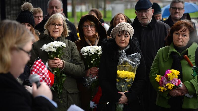 Activist and researcher Claire McGettrick speaks at Glasnevin Cemetery during the eighth annual Flowers for Magdalenes event. Photograph: Dara Mac Dónaill/The Irish Times