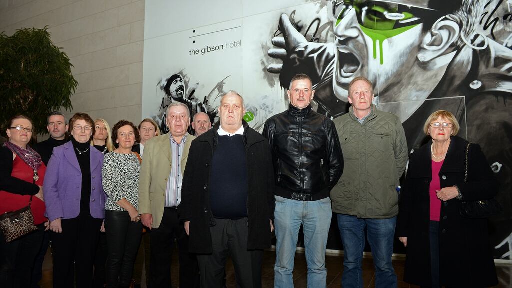 Derek Byrne, survivor, Anthony and Pat Phelan who lost their sister Marie in the Talbot street explosion, and Margaret Urwin of Justice for the Forgotten, with families and survivors of the Dublin and Monaghan bombings, arriving for the U2 show at the 3 Arena, Dublin. Photograph: Eric Luke / The Irish Times