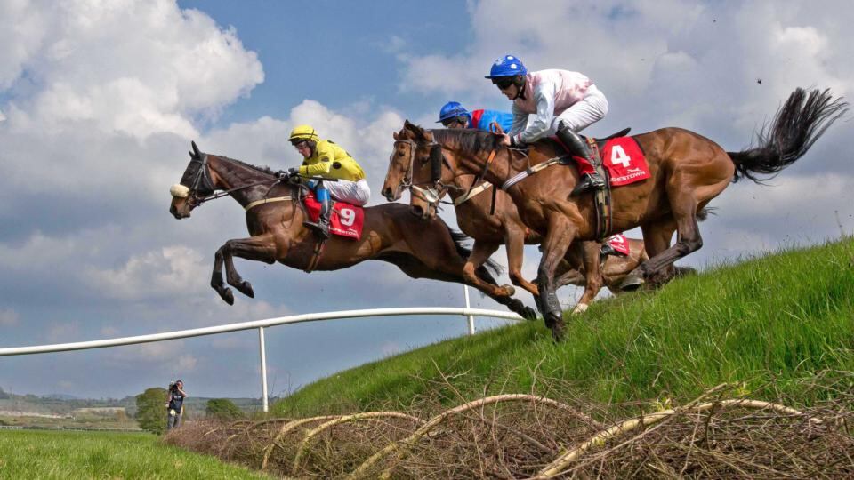 A general view as the runners and riders clear ‘Ruby’s Double’ in The Kildare Hunt Club Fr Sean Breen Memorial Steeplechase. Photograph: Morgan Treacy/Inpho