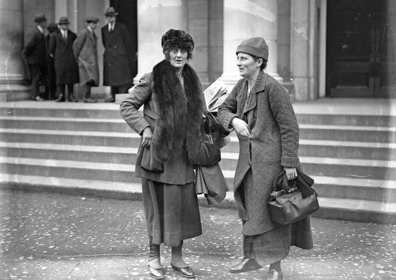 Suffragist Kathleen Lynn (right) with revolutionary and suffragist Constance Markievicz at Earlsfort Terrace, Dublin, probably taken circa December 1921-January 1922. Photograph: Independent News And Media/Getty