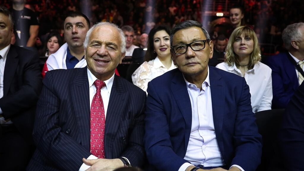 Franco Falcinelli, former vice president of the AIBA with acting AIBA president Gafur Rakhimov who was “installed” during a lunch break at the AIBA Congress in Dubai last month. Photograph: Valery Sharifulin/TASS/Getty