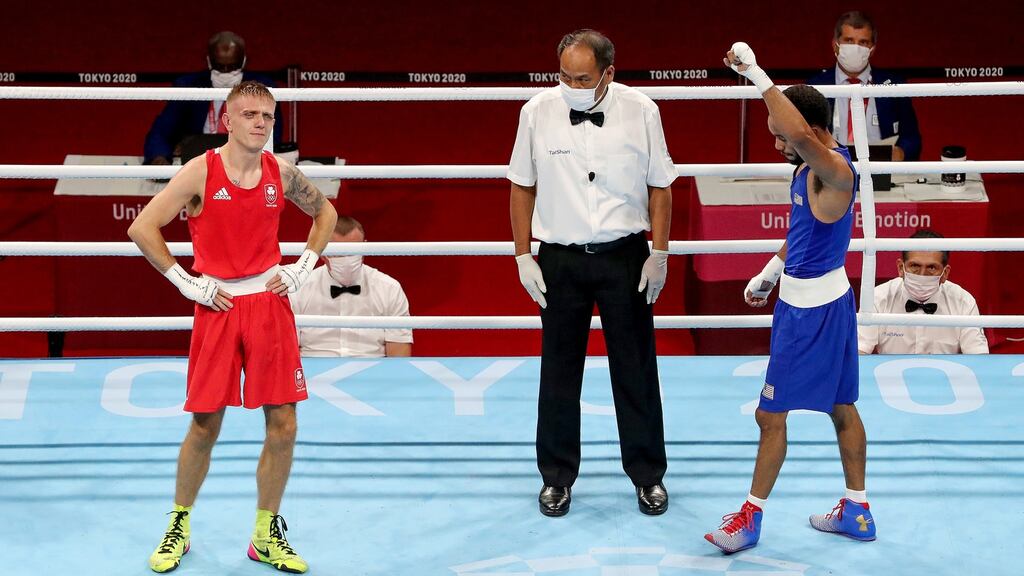 Kurt Walker was narrowly beaten by Duke Fagan in the featherweight quarter-finals in Tokyo. Photograph: Bryan Keane/Inpho