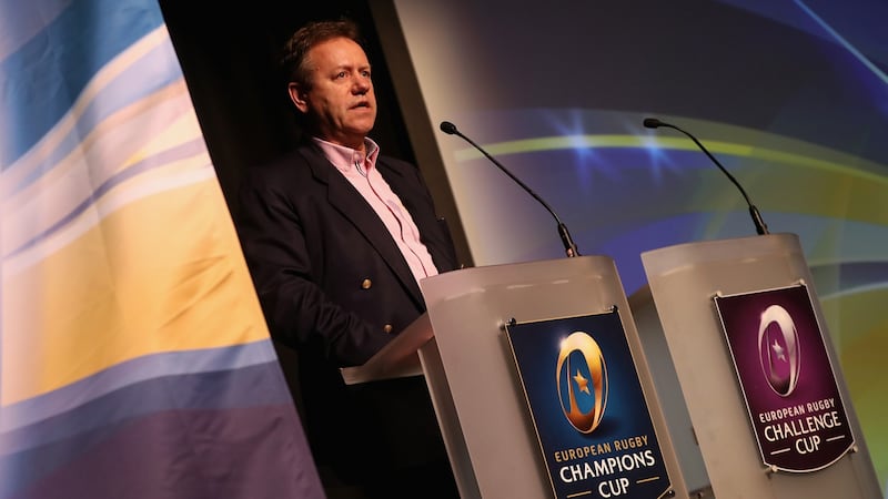 EPCR chairman Simon Halliday at the European Rugby launch in the Ricoh Arena in Coventry on Thursday. ‘We are trying to change player behaviour so they go in and make safer tackles.’ Photograph: David Rogers/Getty Images
