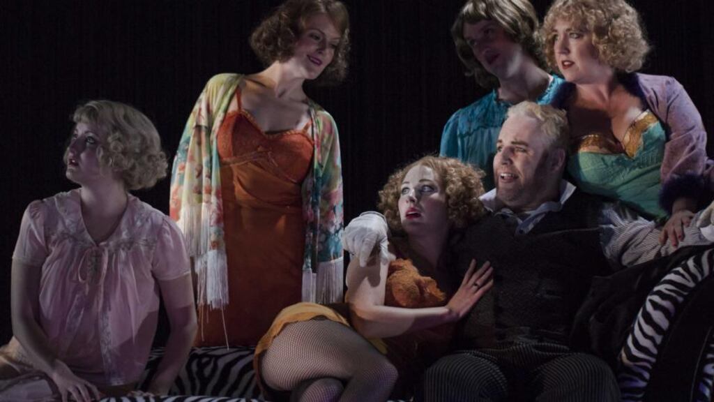 David Ganly (Mack The knife) and whores in ‘The Threepenny Opera’ at the Gate Theatre. Photograph: Matthew Thompson