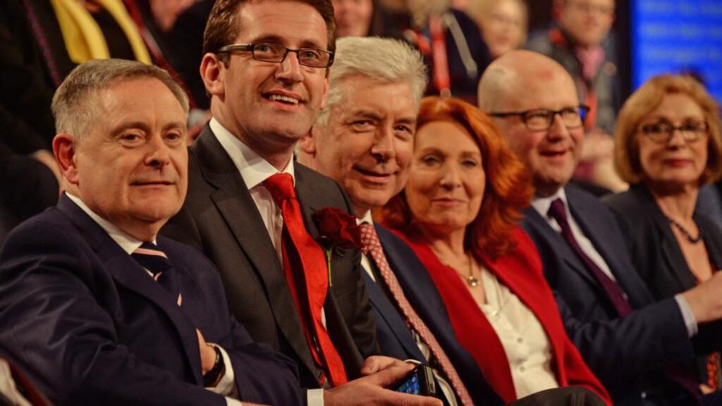 ‘It’s just a matter of time until the work of departments such as Brendan Howlin’s – racing to play catch-up after decades of big party neglect – is recognised. History, they must believe, will be kinder.’ Above, Brendan Howlin, Aodhán Ó Ríordáin, Alex White, Kathleen Lynch, Ged Nash and Jan O’Sullivan at the Labour party conference in Killarney. Photograph: Cyril Byrne / THE IRISH TIMES