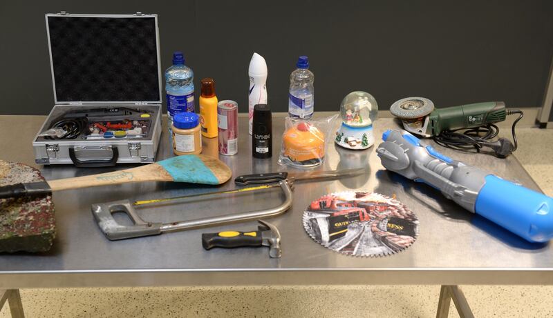 Dublin Airport: some of the items confiscated by the search unit. Photograph: Dara Mac Dónaill