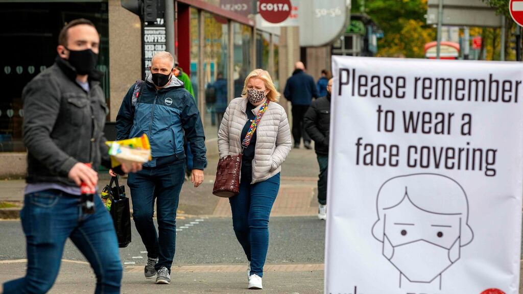 Over the past week Northern Ireland experienced 345 virus cases per 100,000 of the population. Photograph: Paul Faith/AFP via Getty
