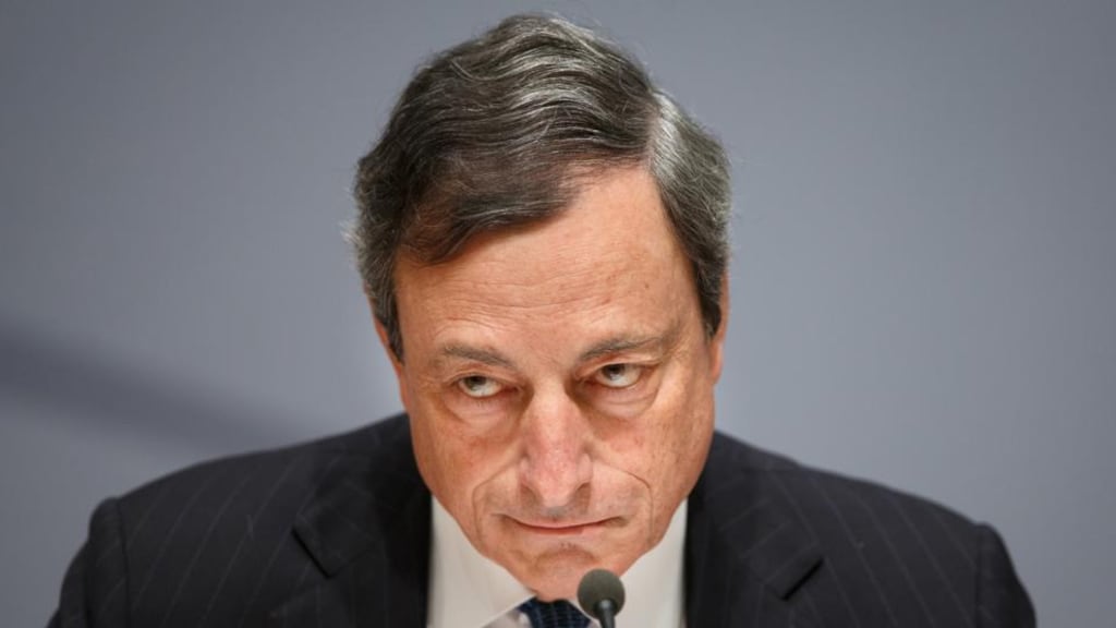 Mario Draghi, president of the European Central Bank (ECB), pauses during a news conference earlier this month. Photographer: Jasper Juinen/Bloomberg