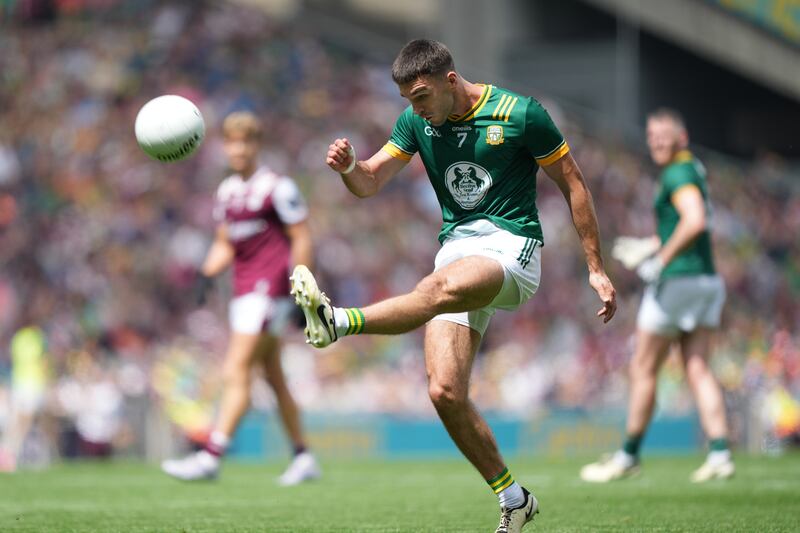 Meath's Ciarán Caulfield coolly measures out a pass during the win over Galway. Photograph: James Lawlor/Inpho