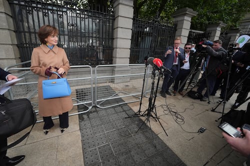 Handbag at the Dáil for Maria Steen as her Áras run comes to an end