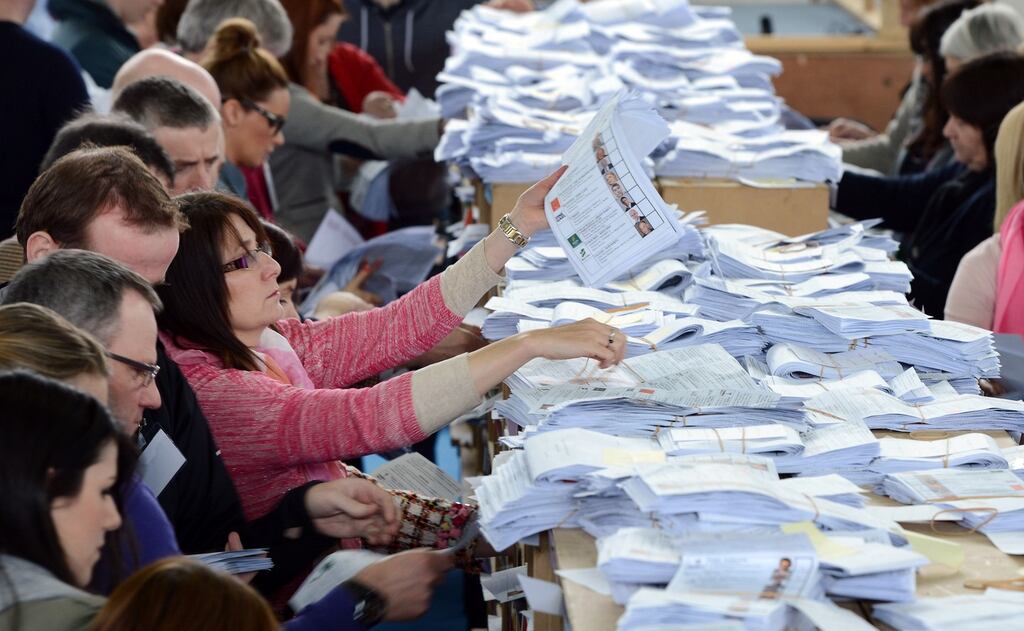 Counting under way in the Meath East By Election, at the count centre in Donaghmore, AshbournePhotograph: Alan Betson / THE IRISH TIMES