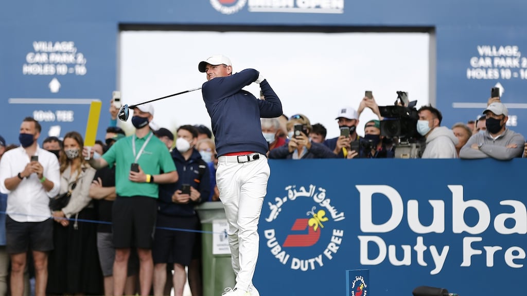 Rory McIlroy tees off on the 17th hole during the second round of the Irish Open at Mount Juliet. Photo: Peter Fitzpatrick/Inpho