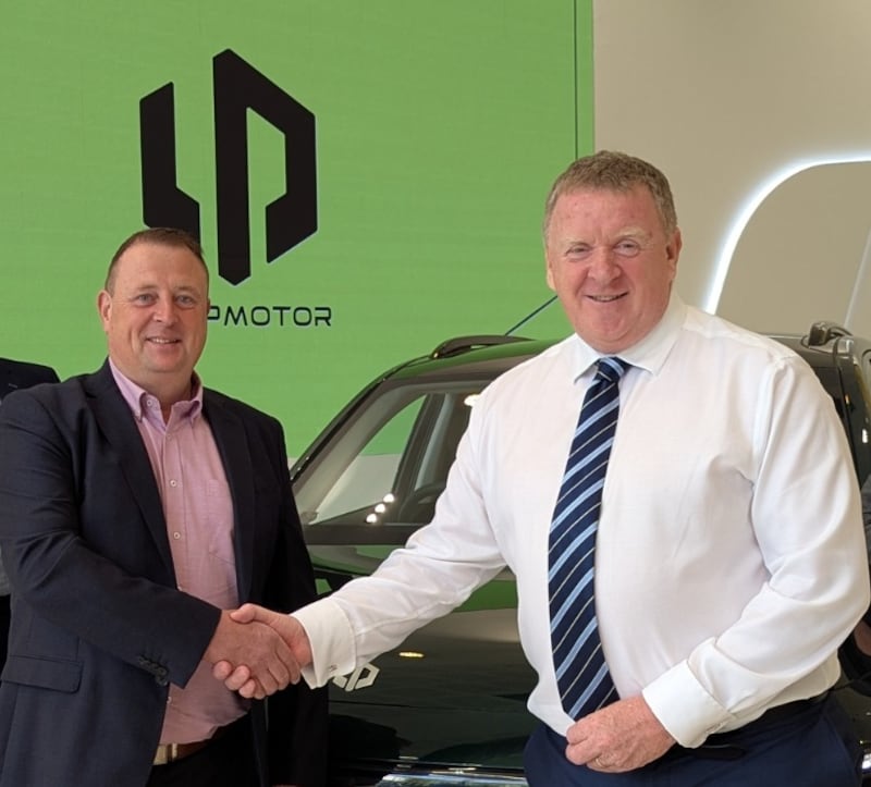 Joe Norris of Navan, Co. Meath, the first official retail partner for Leapmotor in Ireland, with James Brooks