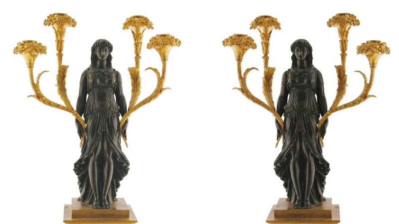 A pair of French Empire-period bronze and gilded figural candelabra (€15,000-€25,000) at Sheppard’s