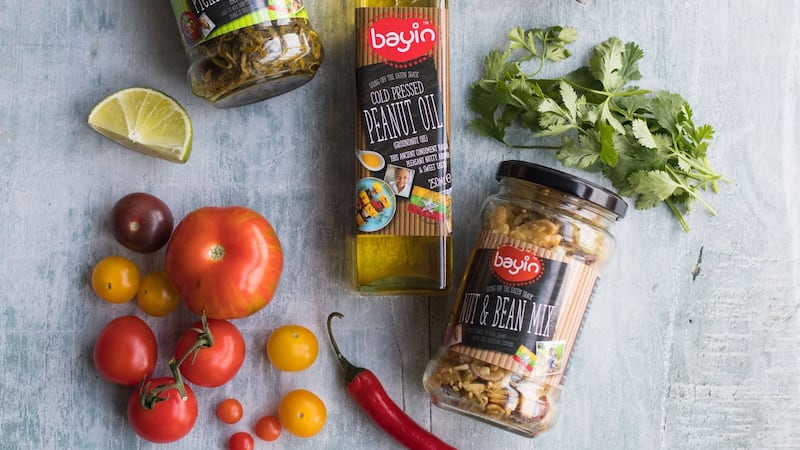 Bayin products imported from Myanmar to Ireland include newly launched pickled tea leaves and a dry nut, seed and bean mix, as well as organic cold pressed peanut and sesame oils. Photograph: Clare Wilkinson