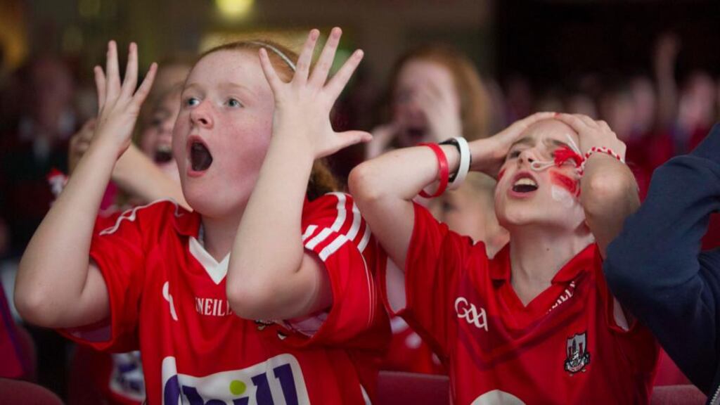 Cork supporters Sarah McSweeney and Mariah Sheehan at Bishopstown GAA club during yesterday’s All-Ireland hurling final. Photograph: Provision