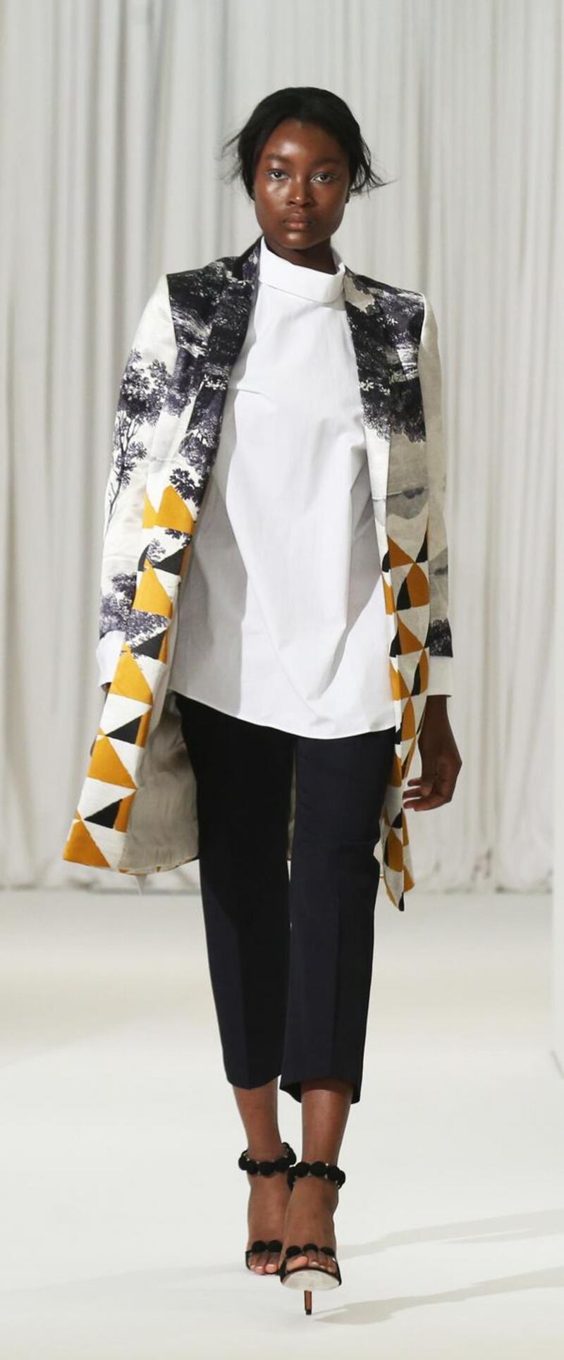 Geometric print jacket and separates by Dries Van Noten