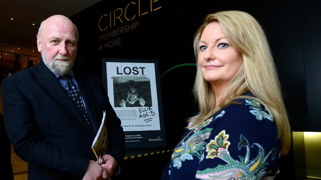 Fergus Finlay, chief executive of Barnardos, with Claire Cahill at the launch of the new Lost Children Campaign. Photograph: Cyril Byrne