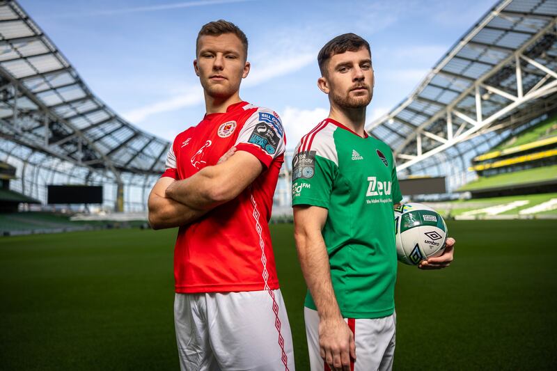 St Patrick’s Athletic’s Jamie Lennon with Cork City’s Aaron Bolger ahead of Sunday's FAI Cup semi-final. Photograph: Morgan Treacy/Inpho