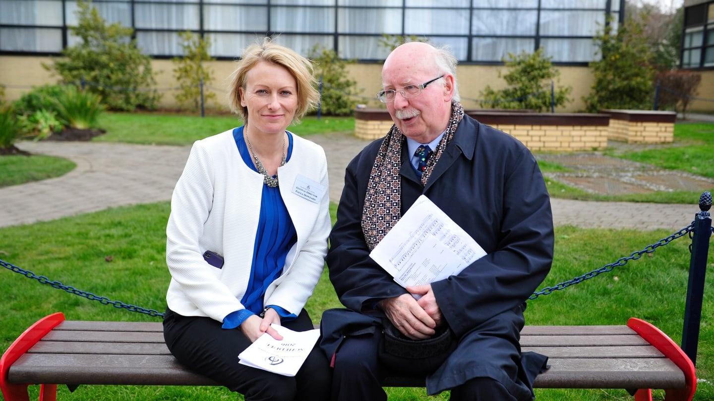 Festival director Paula Dowzard and founder Frank Hughes at the Wesley College Dublin Interschools Music Festival. Photograph: Aidan Crawley