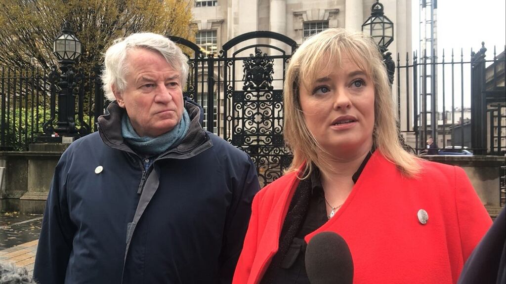 Northern Ireland Human Rights Chief Commissioner Les Allamby and Máiría Cahill outside the High Court in Belfast. File photograph: Cate McCurry/PA Wire