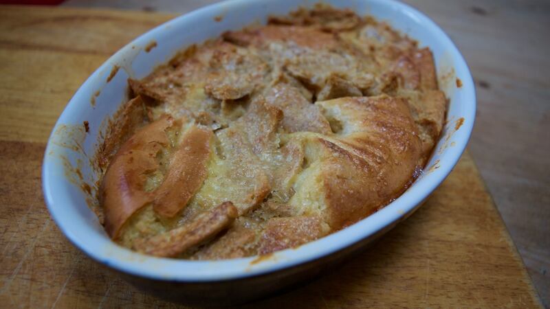 Stale pitta and bagel pudding