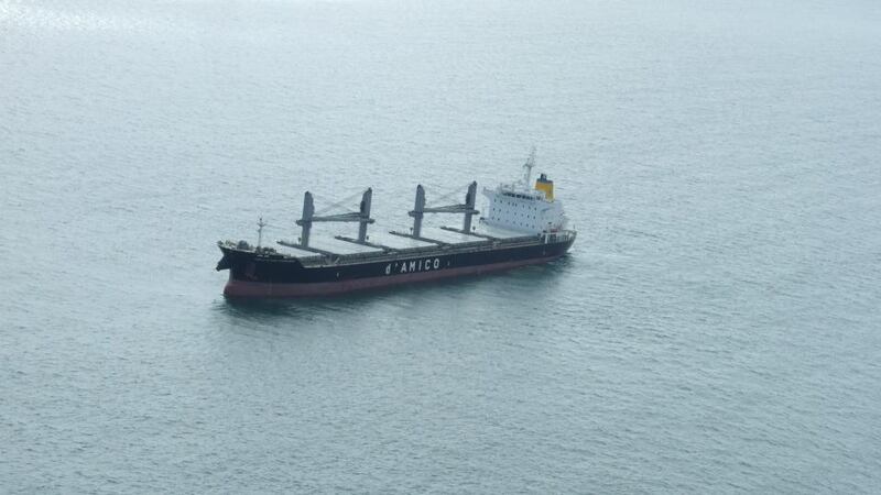 A tow is being arranged for the ship. If that is not successful an attempt will be made to float the ship at high tide this evening at 11.55pm. Photograph: Irish Coastguard