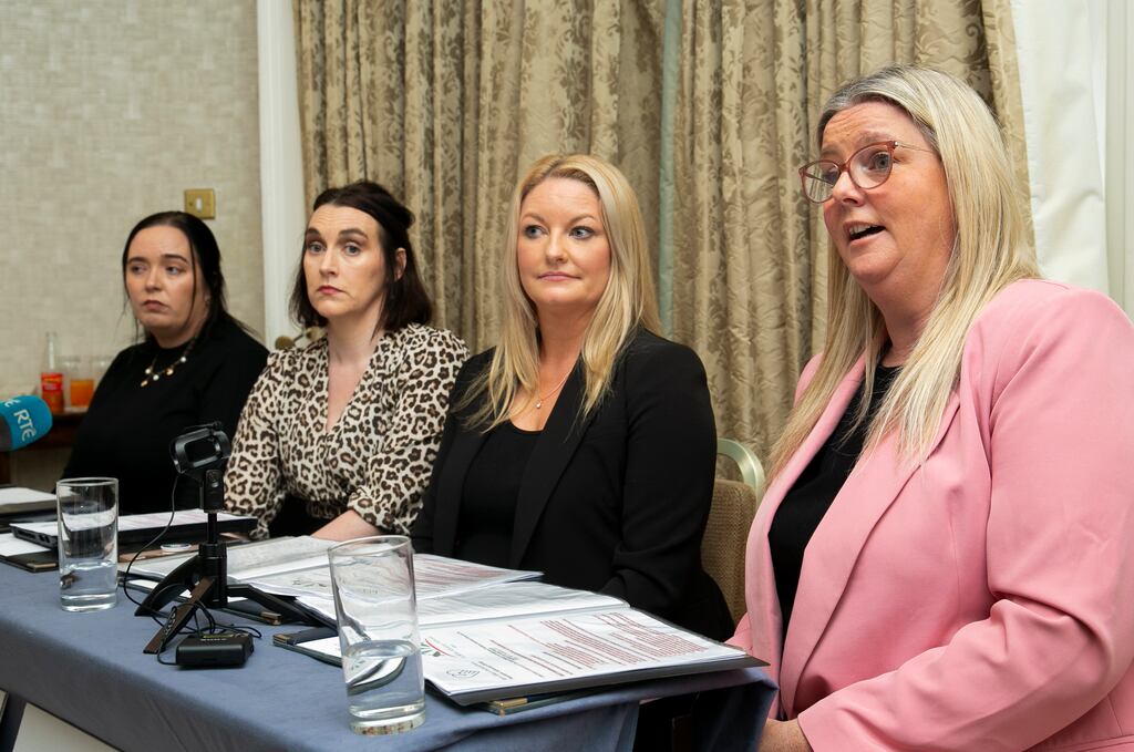 Amanda Coughlan-Santry and Una Keightley of the Spina Bifida & Hydrocephalus Paediatric Advocacy Group, along with Claire Cahill and Michelle Long of the Scoliosis Advocacy Network, at a press conference at Buswells Hotel, Dublin. Photograph: Gareth Chaney/Collins