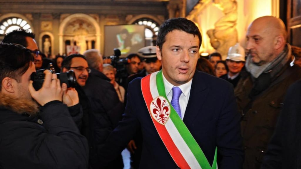 Democratic Party (PD) leader and Florence mayor, Matteo Renzi, during a ceremony at the Palazzo Vecchio in Florence, Italy, today. He is set to become prime minister today when asked to form a government by the president. Photograph: Maurizio Degl’ Innocenti/EPA