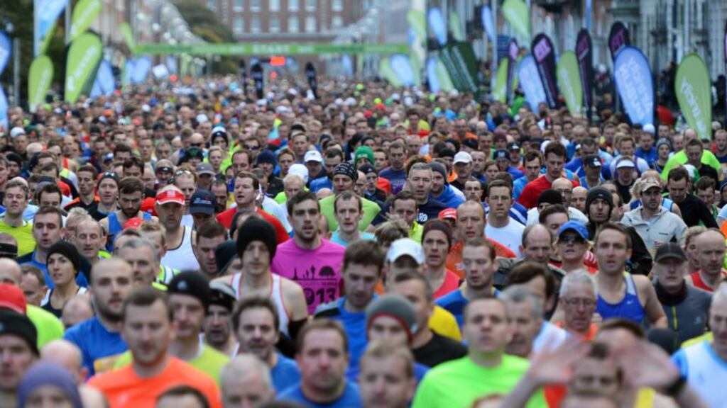 Enthusiastic runners of all shapes, sizes, ages and sexes setting out last year at the start of the Airtricity Dublin Marathon, in which more than 14,500 took part. Photograph: Cyril Byrne