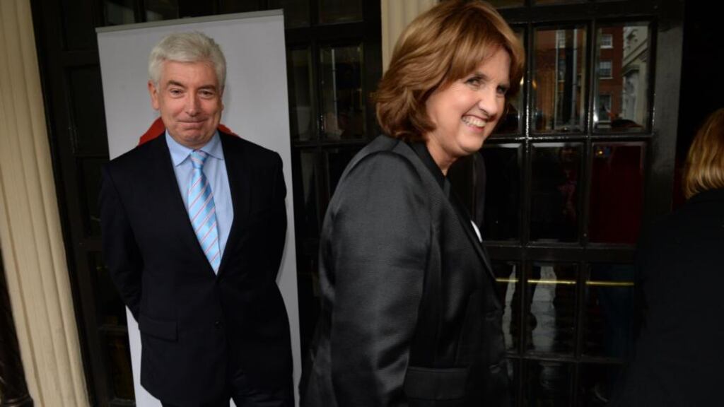 Joan Burton and Alex White at the final Labour Party leadership hustings in the Mansion House, in Dublin. Photograph; Dara Mac Dónaill