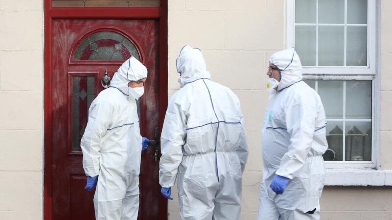 Forensic gardaí outside the home of the late Rose Hanrahan in Limerick. Photograph: Liam  Burke/Press22